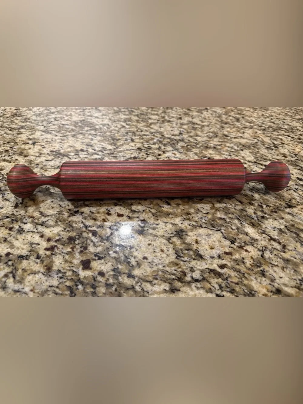 Tom Foster Beautiful Hand Turned Red, Green Multi Colored Wood Rolling pin